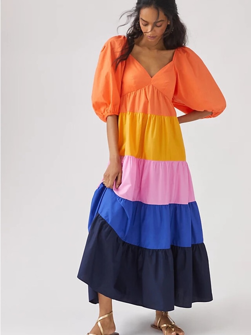FARM Rio Multicolor Tiered Maxi Dress — Orange, Yellow, Pink & Blue
